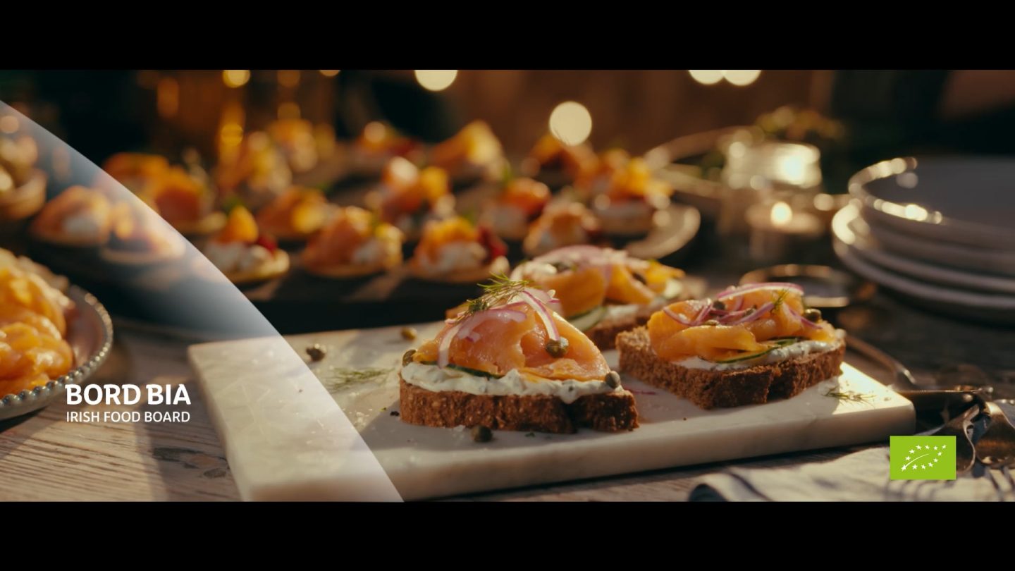 Organic Irish smoked salmon on a plate on table